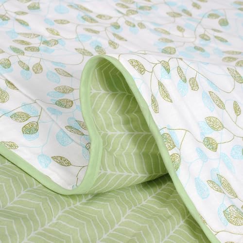 Image of Story@Home Dohar Double Bed Cotton 100% | 150GSM 225 x240 cm Quilt AC Blanket for Summer | AC Comforter Double Bed | Olive Green & White Abstract Reversible Design Duvet | All-Season Blanket