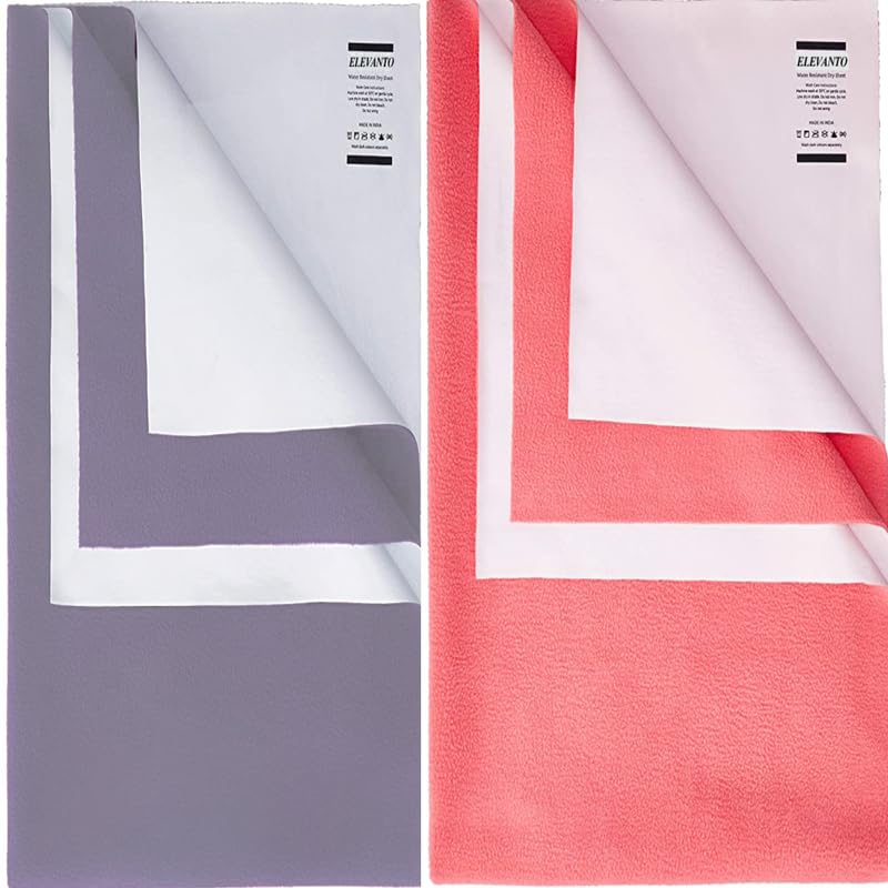 ELEVANTO Baby Anti-Piling Fleece Extra Absorbent Instant Dry Sheet for Baby, Baby Bed Protector, Waterproof Sheet, Small Size 50x70cm, Pack of 2, Purple & SELMON