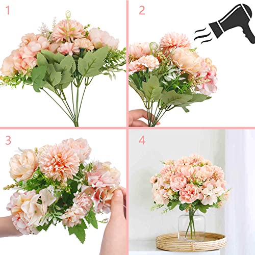 Whonline 3 Packs Pink Artificial Flowers Silk Peonies Hydrangea Camellia Bouquet Decor Faux Peony Flower Centerpieces For Tables Vase Wedding Decorations Flower Arrangements #TOP4