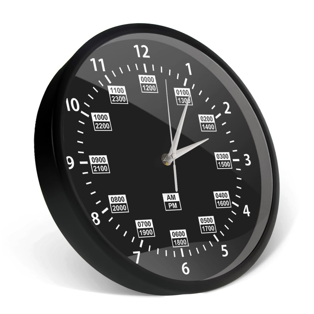 Orologio da parete militare da 30,5 cm, 24 ore, silenzioso, senza ticchettio, funzionamento a batteria, tempistica militare, con telaio in metallo, orologio da parete professionale per uomo
