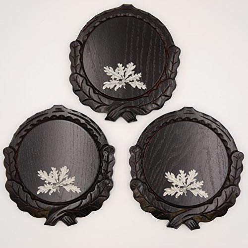 GTK - Juego de 3 placas de cuña talladas oscuras AF 16 cm con 3 hojas de roble de 6 hojas, portada de cuñas, tabla de especias, cartel para trofeos