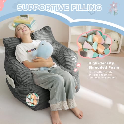 Image of MAXYOYO Kids Bean Bag Chair, Stuffed Bean Bag Sofa, Dark Grey, Standard