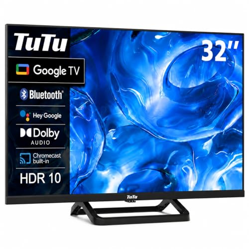 TuTu TUG32HQ1C Smart TV 32 Pouces (80 cm), Google TV avec WiFi, Bluetooth, Triple Tuner(DVB-C/S2/-T2), Google App Store, Molotov, Netflix, Prime Video,...