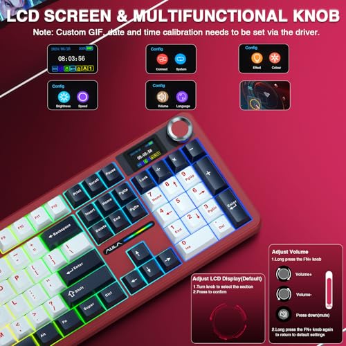 Image of Aula F108 PRO - Wireless Mechanical Keyboard with Screen&Knob,Hot Swappable Gaming Keyboard with 8000mAh Battery,Pre-lubed Switches,RGB Backlit,Creamy Sounding Computer Keyboards,104 Keys (Renewed)