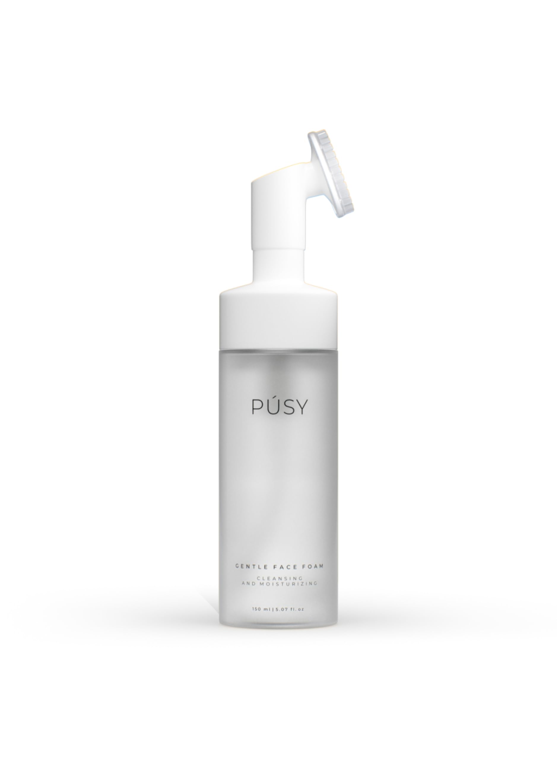 PÚSY Gentle Foaming Facial Cleanser w/Silicone Brush - Soap-Free, Non-Irritating Daily Wash w/Panthenol, Glycerin, Vit E, Prebiotics - 150ml