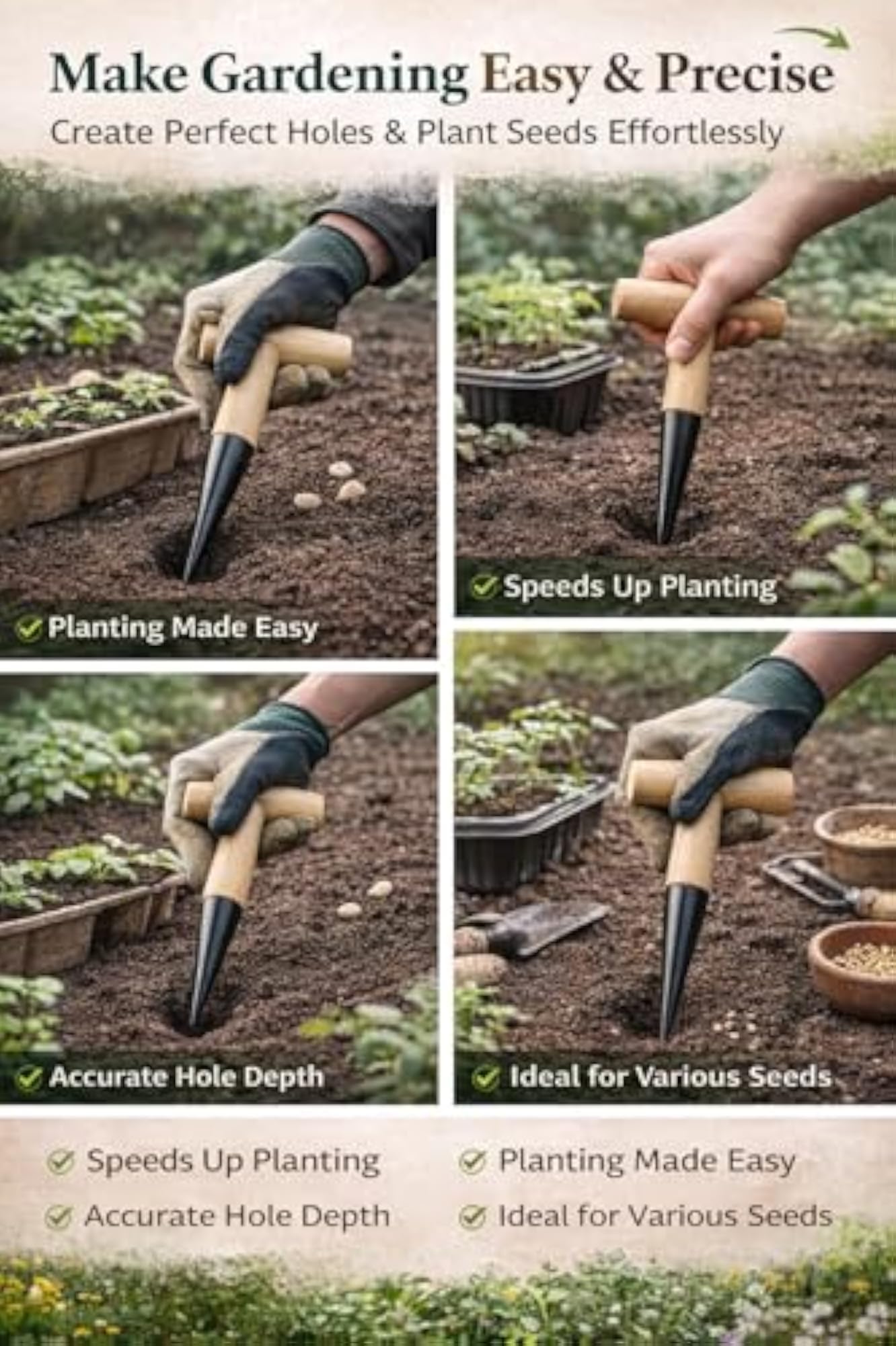 Heavy Duty Dibber Tool for Planting Seeds