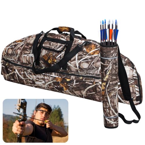 Multi-Pocket Compound Bow Case with Arrow Quiver, Cushioned Archery Bow Bag, Adjustable Back & Shoulder Straps, Easy-Carry Handles, Protective Bow Carry Case