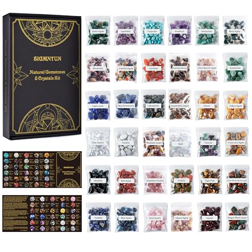 Image of Polished Healing Crystal Chips Stones Set, 36 Different Natural Gemstone Types, 2.5 lbs 0.3 inch Tumbled Decorative Rocks Collection for Chakra, Meditation, Reiki, Crafts