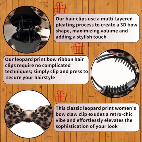 Pinzas para cabello con diseño de lazo y estampado leopardo, pack de 4 miniatura 3
