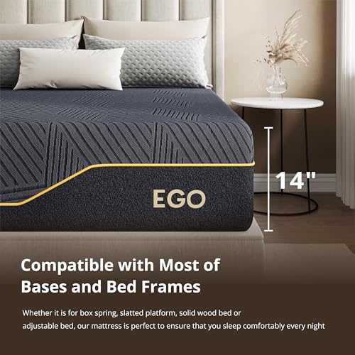 Image of MLILY EGOHOME 14 Inch Queen Size Memory Foam Mattress for Cooling Sleep, Pressure Relief Cooling Copper Gel Bed in a Box, Foam Made in USA, CertiPUR-US Certified, Medium Plush, 60x80x14 Black