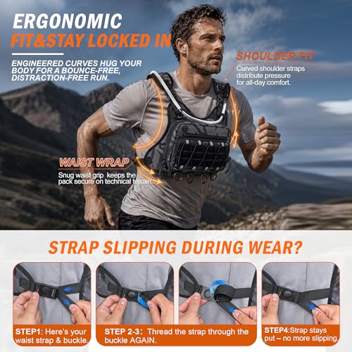 Image of BECOJADDE Running Vest for Men with 2L Water Bladder Tactical Hydration Backpack Adjustable Lightweight Chest Pack for Marathon Hunting Cycling