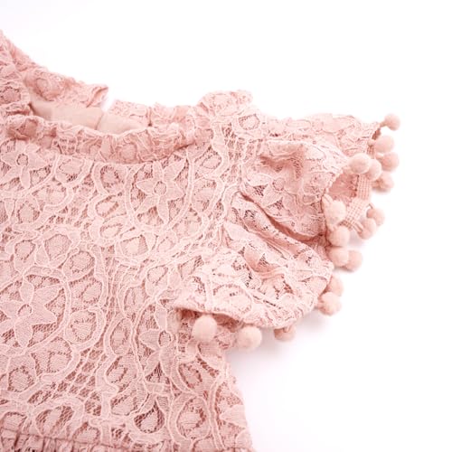 Image of BGFKS Baby Girl Tutu Dress Elegant Lace Pom Pom Flutter Sleeve with Flower Headband Set
