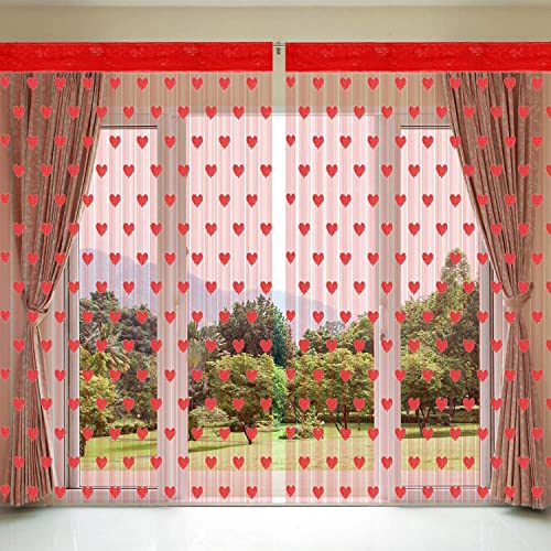 Pindia 6 feet 1 PC Red String Net Heart Design Door Window Curtain