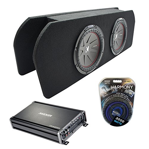 American Sound Connection 48CWR122 Compatible with Ford Mustang Coupe 2015-2023 12-Inch CompR 2-Ohm 500W Sub, 43CXA12001 1200-Watt Subwoofer Amplifier and 2X12FORD-15UP-MSTNG Dual Sub Box Enclosure