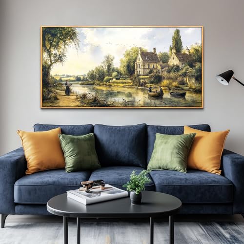 ERQINHUA Large Canvas Wall Art For Living Room Restaurant Wall Decor For Bedroom Office Mural Vintage Watercolour Countryside Scenery Wall Picture Printing Artwork Home Decor Wood Framed 30x60 In