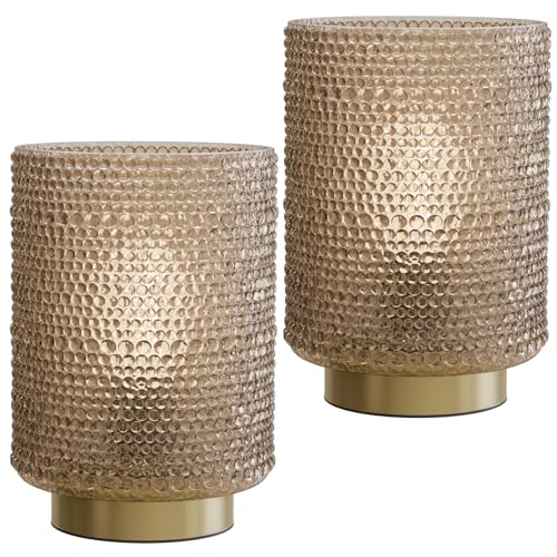 uuffoo 2X Batterie-Tischlampen mit Timer, kleine Tischlampen mit LED-Birnen, kabellose Glastischlampen für Wohnzimmer, Schlafzimmer, Eingangshallen (gelb)