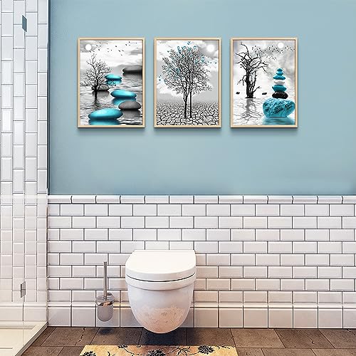 Natural Wood Framed Canvas Wall Art for Living Room Large Size Wall Decor for Bedroom Blue Abstract Wall Pictures Black and White Paintings OfficeWall Decoration Modern Home Decor Framed Art Prints