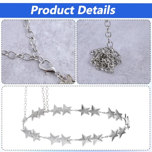 Star Chain Belt for Women Metal Y2k Silver Belt Chain Adjustable Waist Chains Jewelry For Dress Jeans 43.4in3