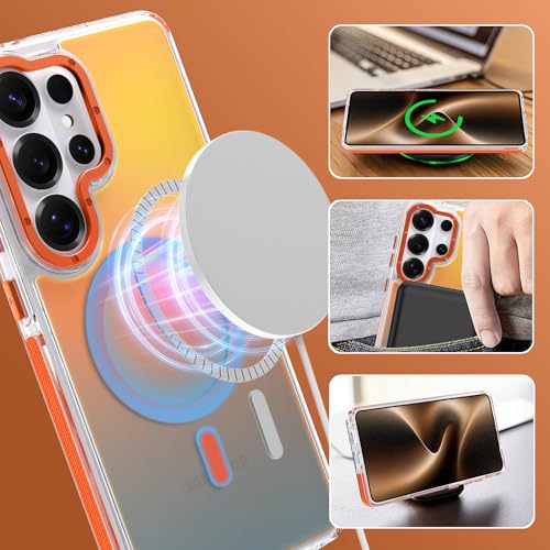 Image of Magnetic Case for Samsung Galaxy S26 Ultra [Compatible with Magsafe] [Cute Fashion Fluorescent Design] [1 Screen Protector] Slim Translucent Matte Case for Galaxy S26 Ultra 6.9 inch, Orange