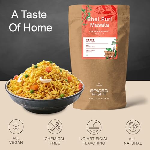 Image of SPICED RIGHT Bhelpuri Masala (200 Gm) with Natural Ingredients | Ready to Use Instant Namkeen Indian Snack Bhel Puri /Chat Puri Masala