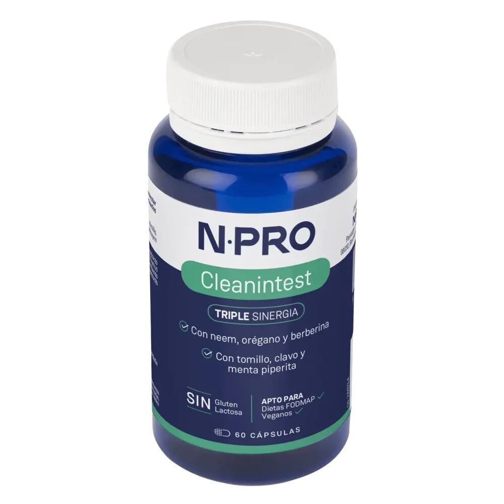 NPro SALUD INTESTINAL Cleanintest 60 Cápsulas – Neem, Berberina, Orégano, Tomillo y Clavo - Suplemento Antimicrobiano Natural para Limpieza Intestinal