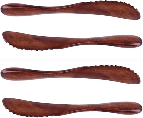 Pokinge Paquete de 4 cuchillos de mantequilla de madera, cuchillos para condimentos, esparcidores de madera, utensilios de cocina para sándwiches de