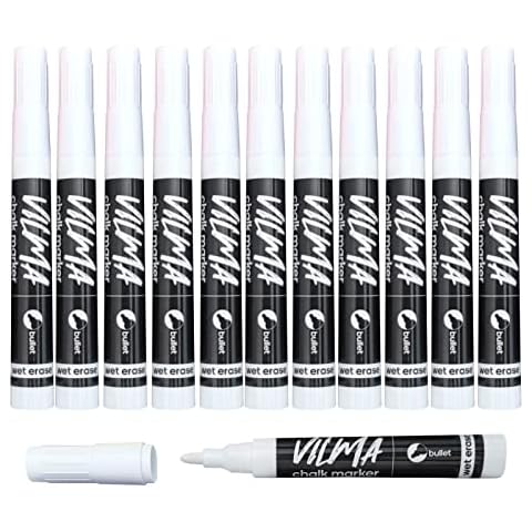 VILMA White Liquid Chalk Markers Wet Erase Markers Window Markers for Chalkboard Signs, Windows, Blackboards,Glass,12 Pack Cover