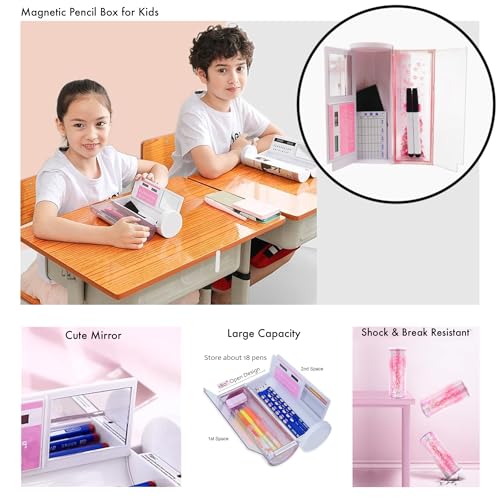 Image of SNAPTRON Plastic Pencil Box For Girls Kids - Multi-Function Pencil Case With Calculator, White Board, Marker & Storage, School Box For Girls Cute Geometric Compass Pouch Accessories