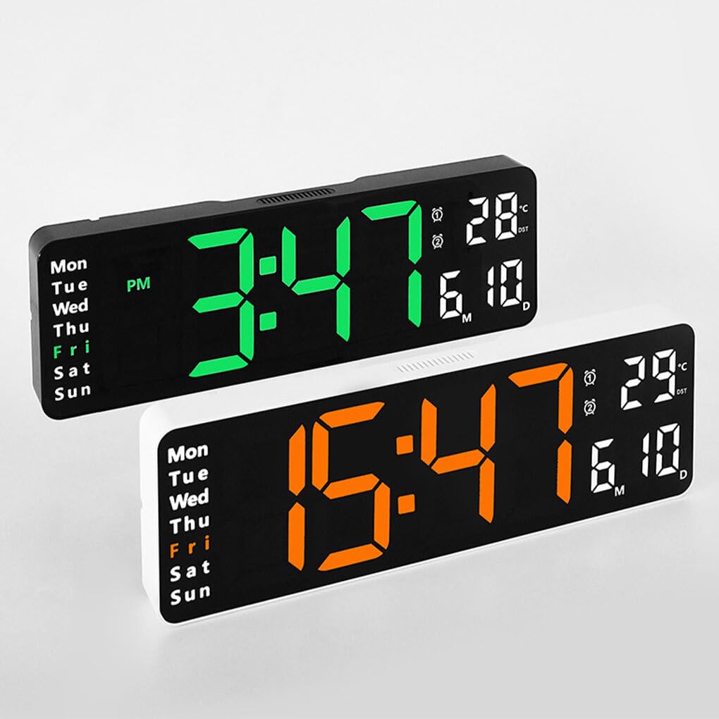Reloj de con Pantalla Digital Grande y Control Remoto, Temporizador de visualización de Semana y Fecha de Temperatura, Control Remoto de plástico, Naranja Blanca