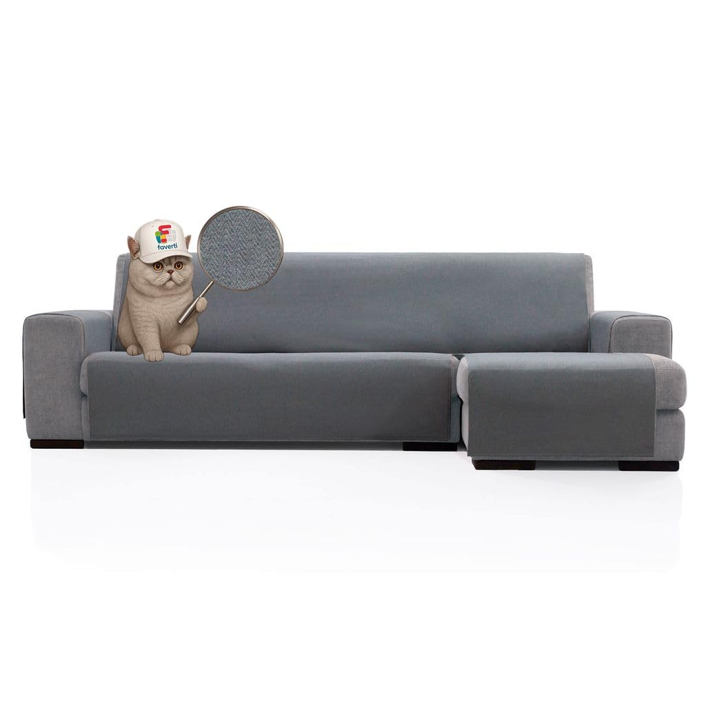 Right Arm Chaise Longue Sofa Cover 280 (Front View) | Sax Model | Jacquard Protector Extra Soft Touch, Made in Spain with Recycled Material | Dark Grey Chaise Protector