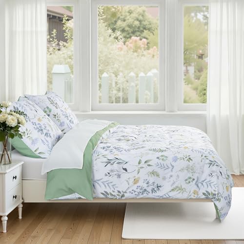 Duvetnova Blumen Bettwäsche 220x240 3teilig Frühling Sommer,Bettwäsche Grün Salbeigrün Aesthetic Superweiche… – Ansicht 6