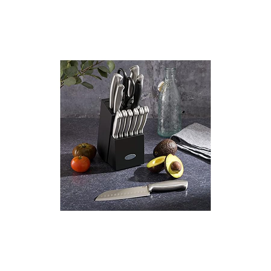 Oster-7056114-Oster-Baldwyn-High-Carbon-Stainless-Steel-Cutlery-Knife-Block-Set-14-Piece-Brushed-Satin Oster - 70561.14 Oster Baldwyn High-Carbon Stainless Steel Cutlery Knife Block Set, 14-Piece, Brushed Satin