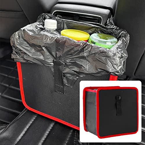 Image of beypovk Hanging Car Trash Can, Foldable Portable Car Garbage Bag Organizer, 8.7 inch x 8.7 inch x 5.7 inch Universal Waterproof Oxford Cloth Garbage Bin (Red)