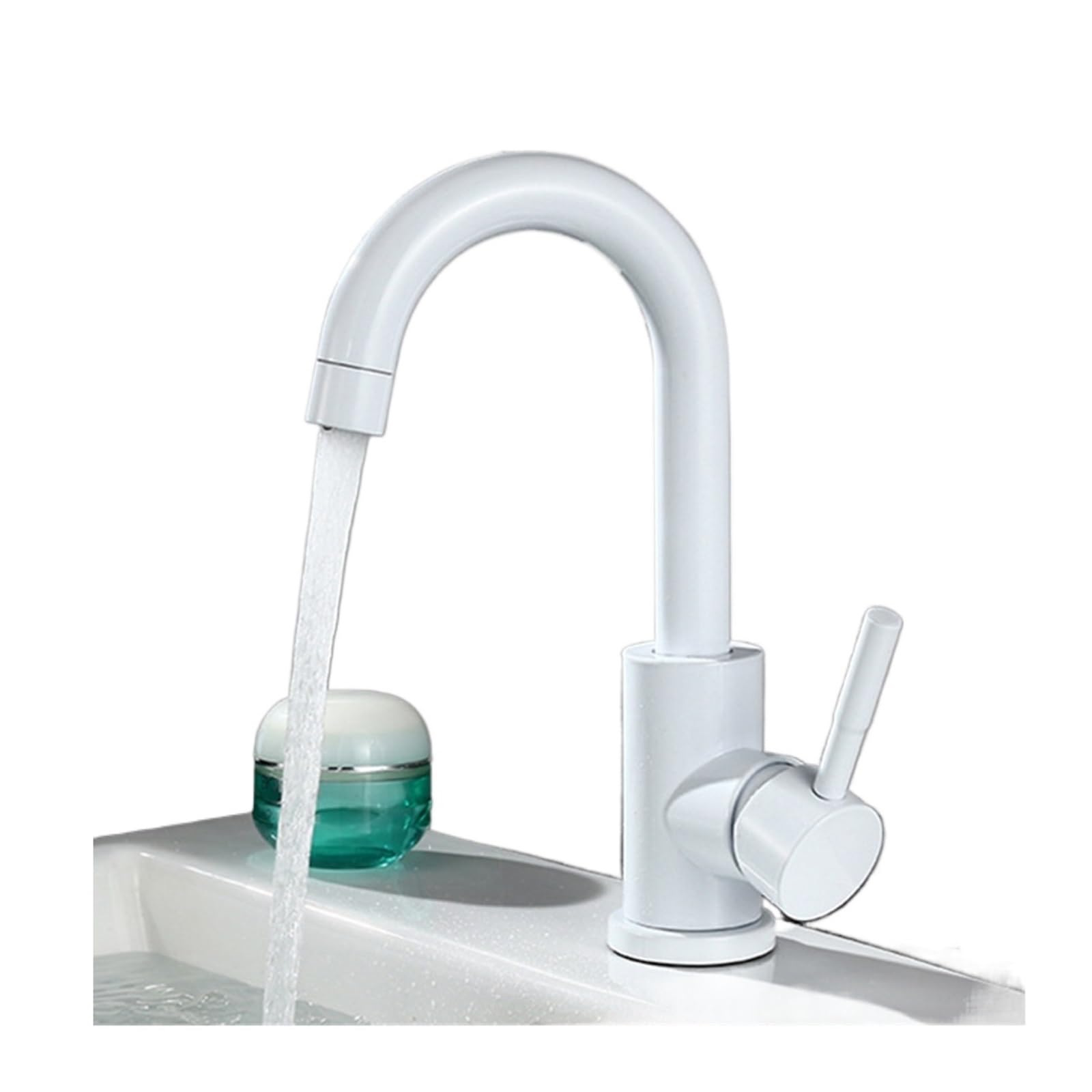 Mitigeur de lavabo blanc pivotant 360 en acier inoxydable pour eau chaude et froide