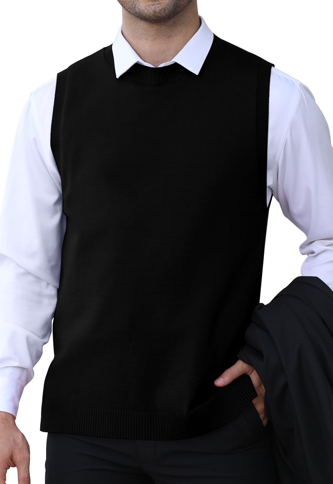 KUYIGO Chaleco sin mangas clásico para hombre, cuello redondo, tejido de punto, cárdigan, camiseta sin mangas