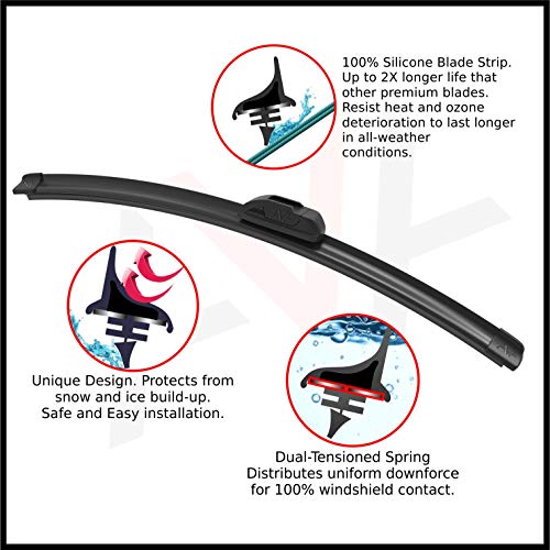 AVA 26''+19'' Silicone Windshield Wipers, All-Weather, Water-Repellent, Quiet and Long-Lasting (Pack of 2)
