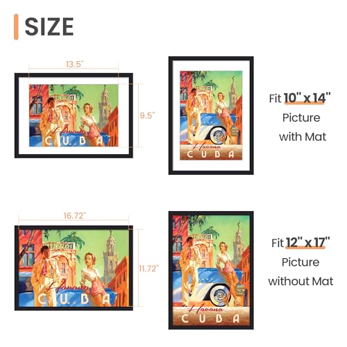 Image of upsimples 12x17 Picture Frame, Display Pictures 10x14 with Mat or 12x17 Without, Wall Hanging Photo Frame, Black, 1 Pack