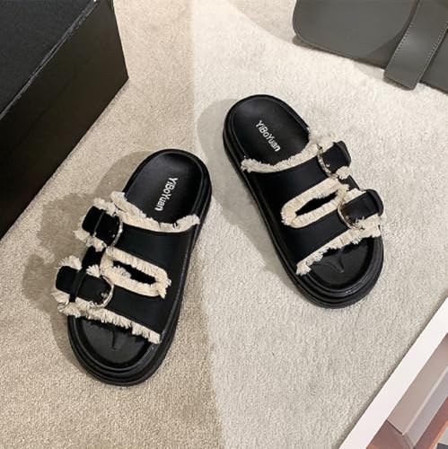 Women's Comfort Flat Sandals Double Buckle Adjustable Straps Flat Slides Footbed Suede2