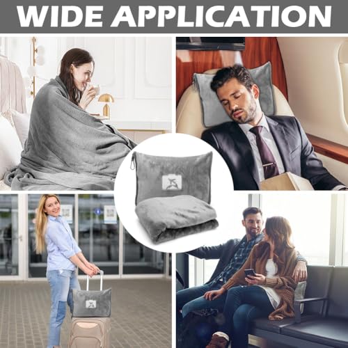 Wapasezyar Reisedecke, 127x152 cm Weiche Flugzeugdecke, Reisedecke Ultraleicht Warm, Verwandlungskissen, Kompaktes Kissen, Flugzeugdecke für Urlaub, Büro, Zuhause und Geschäftsreisen (Grau)
