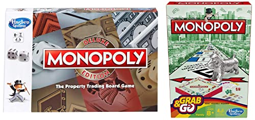 Image of Monopoly Deluxe Edition Game, Fantasy Board Game, Ages 8 Years Old and Up&Monopoly Grab & Go Board Game, Games & Puzzles for Families and Friends, Toys for Kids, Boys and Girls Ages 8 and Up