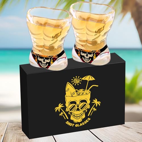 Homme Musclé Lot de 2 Verres à Shot en Verre avec Motif Tête de Mort Logo, 30 ml, Verres à Shot à Base Lourde pour Whisky, Vodka, Tequila, Durables et...