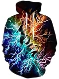 Rave on Friday Hoodie Herren Damen 3D Druck Pullover Langarm Sweatshirt Bunte Blitz Kapuzenpullover Lustiges Kapuzenpulli mit Taschen XXL