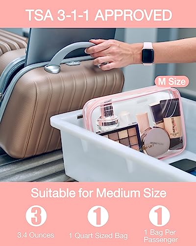 Image of BAGSMART Clear Toiletry Bag 2-Pack TSA Approved Water-Repellent, Pink | Carry on Travel Accessories Bag, Airport Airline Quart Size Bags for Women Men, Makeup Cosmetic Bag