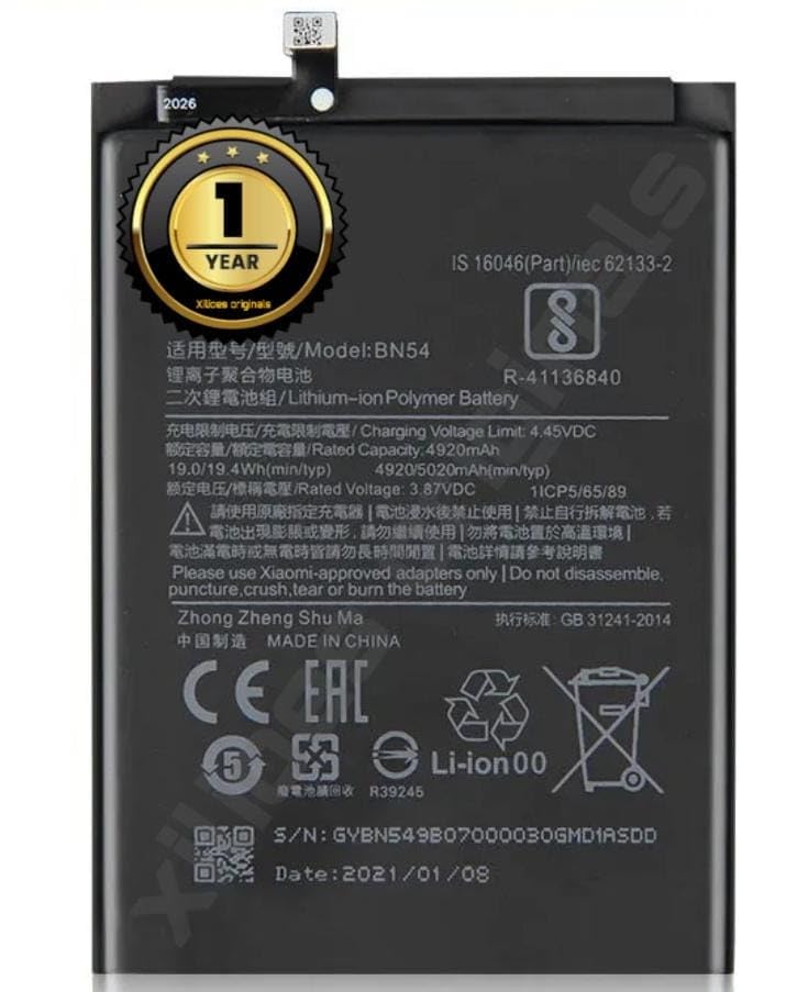 Image of BN54 Battery for Redmi Note 9 /10x 4G / 10X 5G / 10x pro 5G / Battery with 1 Year Warranty ** (B140)