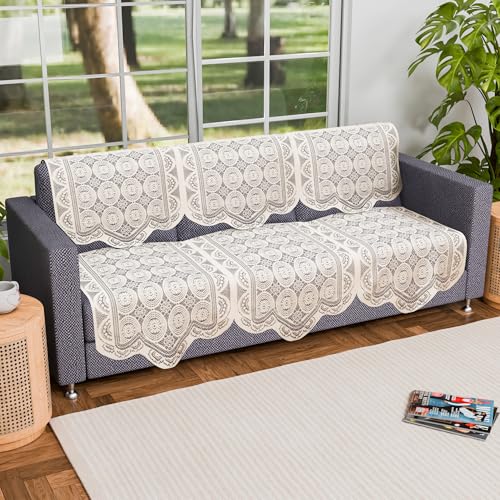 Image of Kuber Industries (Set of 6) Stylish & Durable Cotton Sofa Covers 3 Seater | Washable Sofa Protector /Mat | Suitable Slipcover for Living Room & Office | Plain Circle - Off White