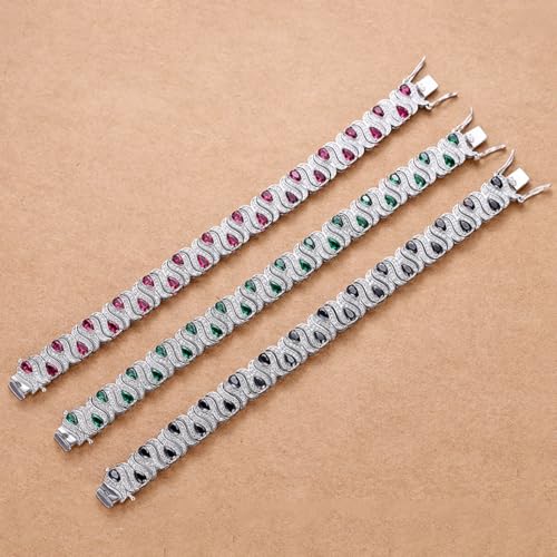 Pear Cut Created Emerald Bracelet for Women 18K Gold Plated Birthstone Bracelets 3 * 5MM S925 Sterling Silver Tennis Bracelet Green Bracelets Birthday Jewelry (Width 10MM)3