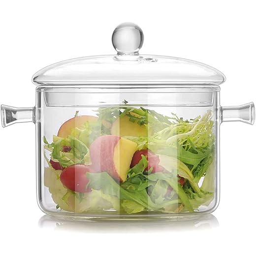 Pentola da cucina in vetro borosilicato, 2 l, resistente al calore, realizzata a mano, sicura per pasta, pasta, zuppe, latte, tè (2 litri)