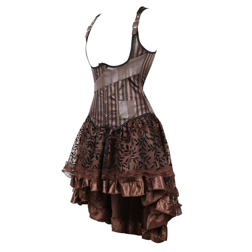 Grebrafan Steampunk Corsage Gestreift Unterbrust mit Tüll Rock | Vampire Halloween Kostüm Korsett Damen