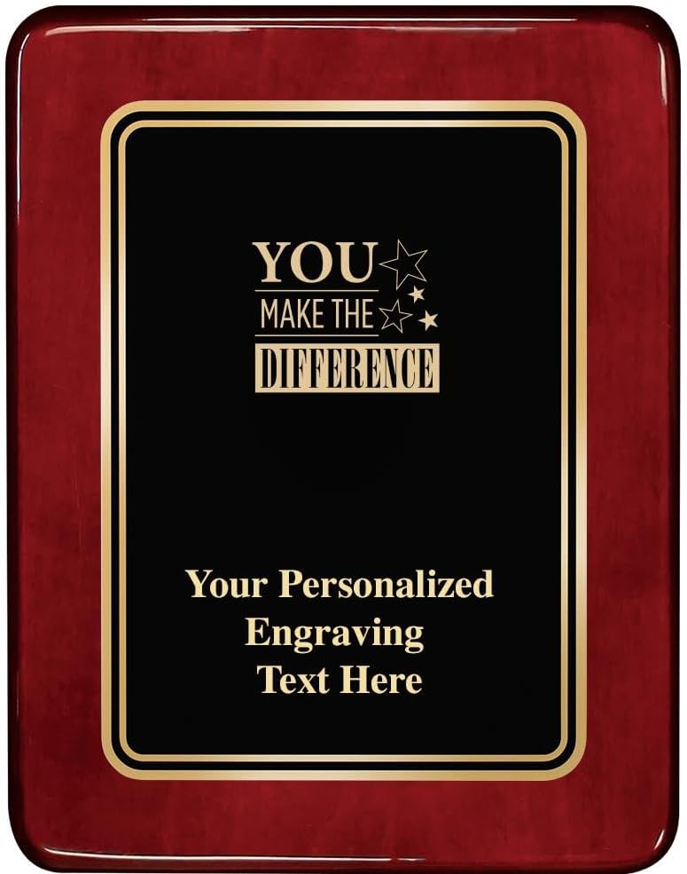 Corporate Above and Beyond Plaques - 7 x 9 You Make The Difference Chatoyant Rosewood Etched Recognition Trophy Plaque Award
