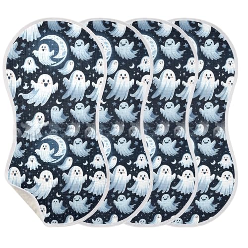 Muslin Burp Cloth for Baby 2PCS Halloween Ghost White Night Super Absorbent Burping Cloths, Bibs for Newborn Boys Girls3